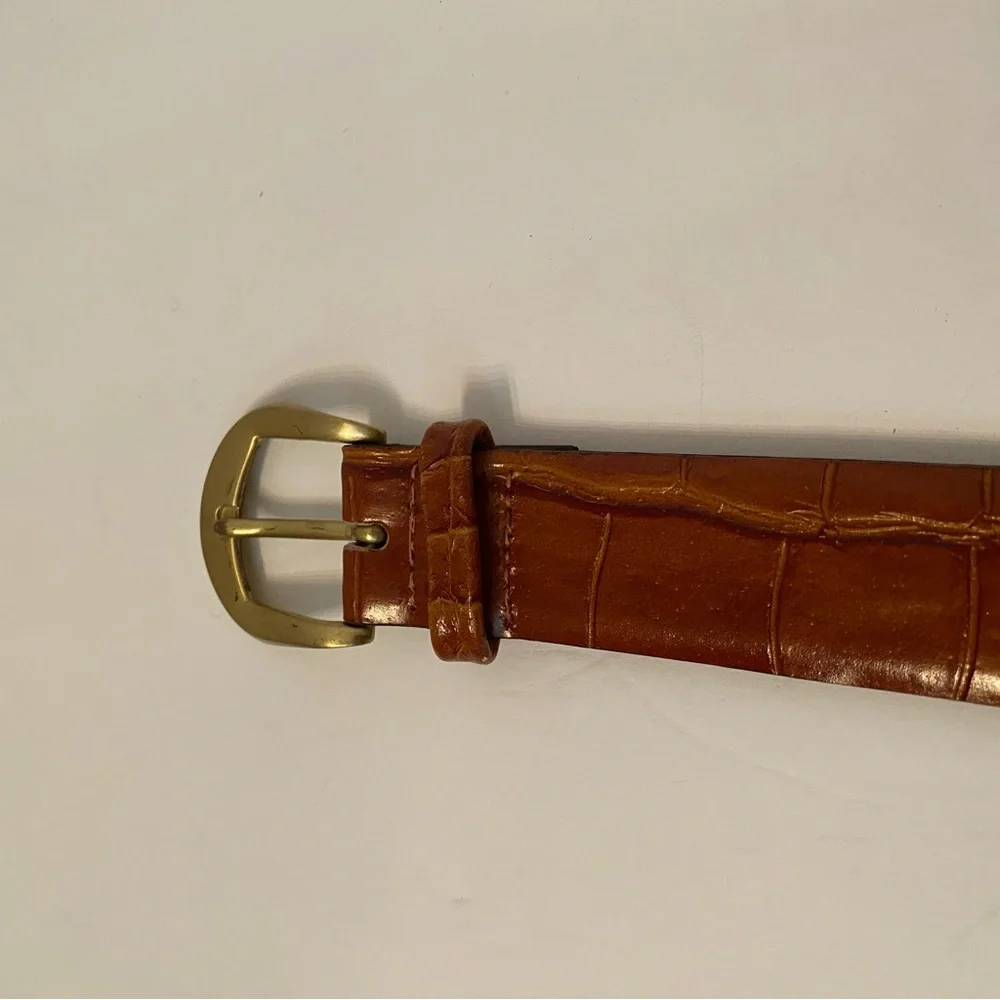 USA MADE MENS BELT BROWN CROC LOOK LEATHER IMPORTED PIG GOLD TONE BUCKLE 38